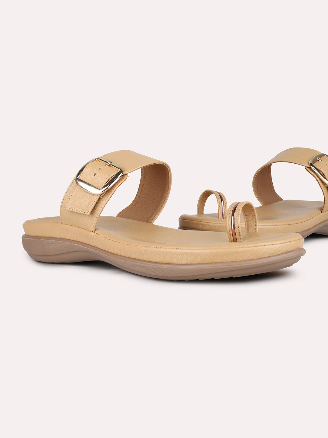 Women Beige Casual Solid One Toe Slip-On Sandals