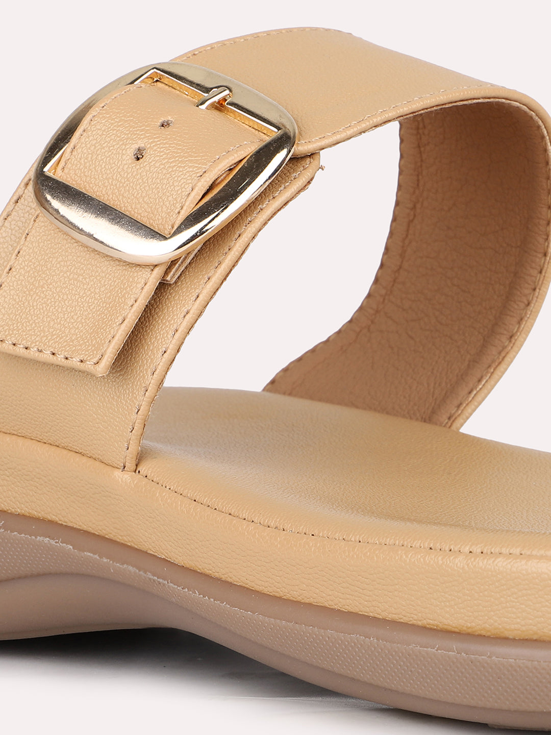 Womens Beige Casual Solid One Toe Flats