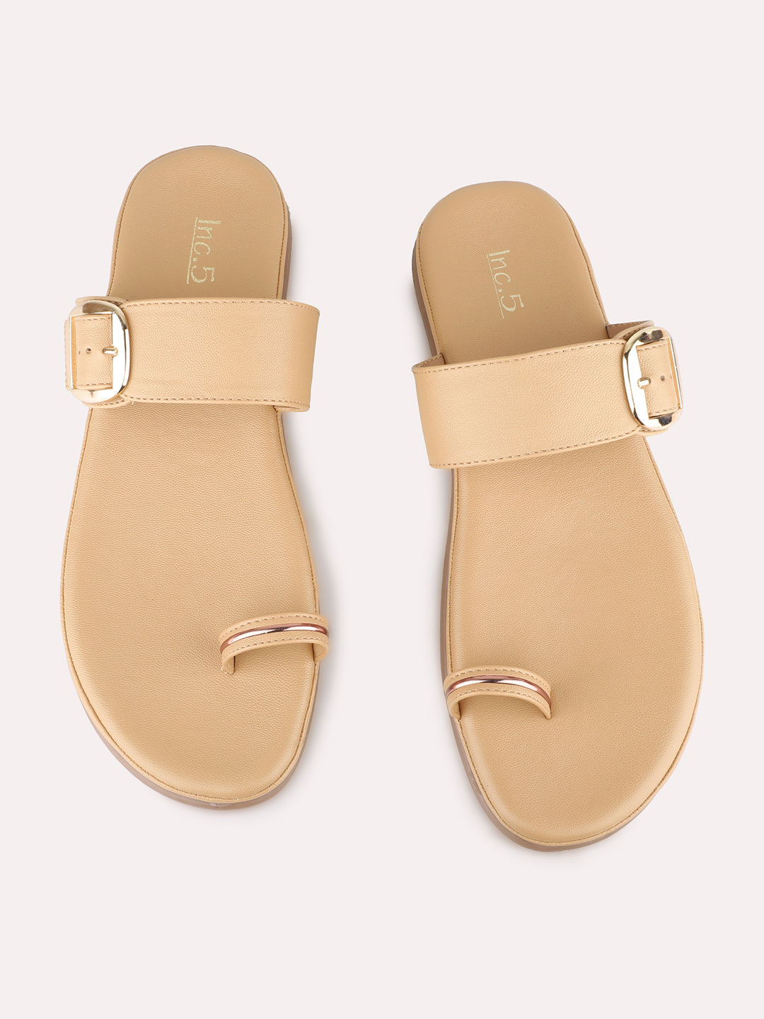 Womens Beige Casual Solid One Toe Flats