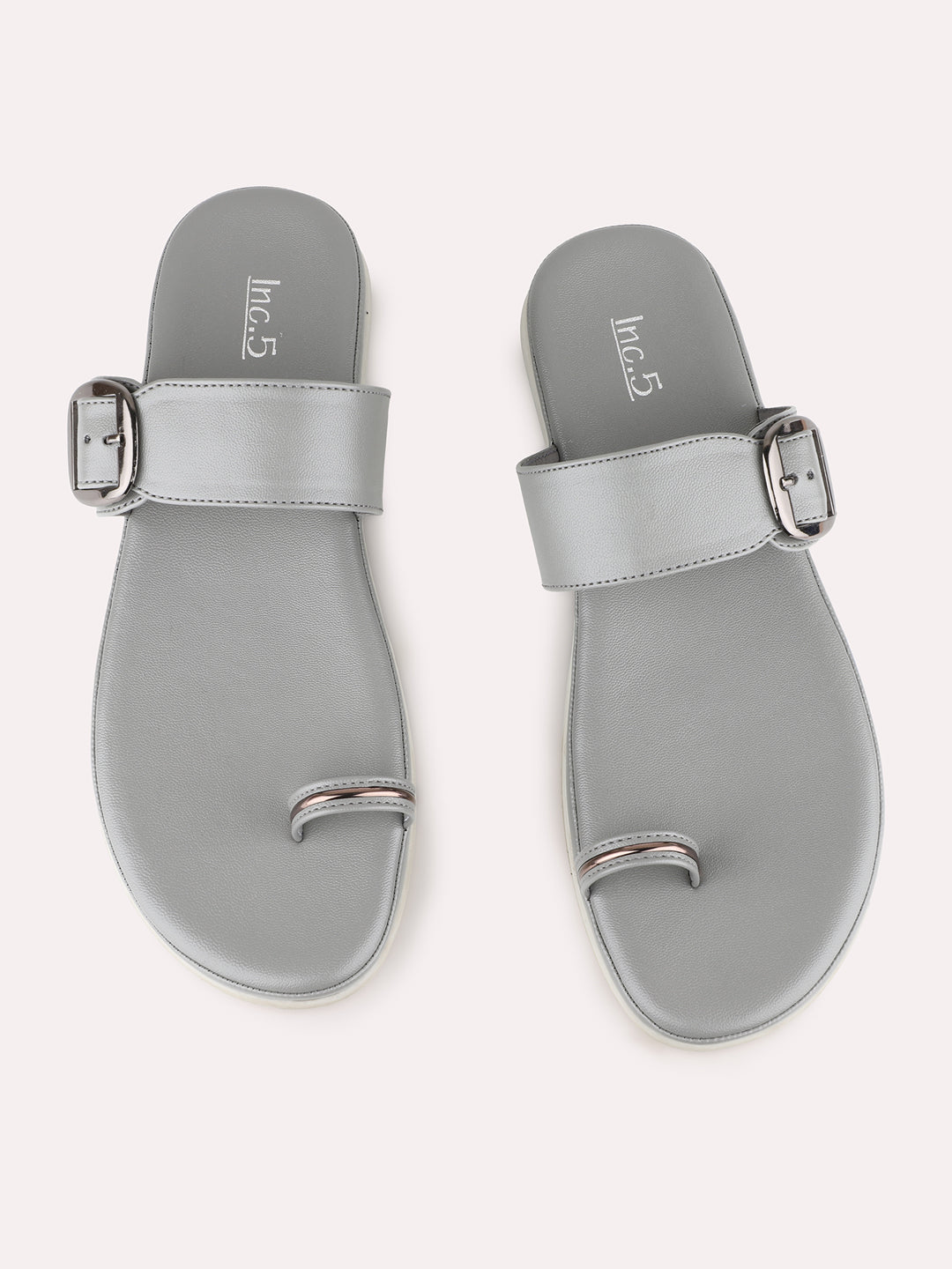 Women Grey Casual Solid Round Toe Slip-On Sandals