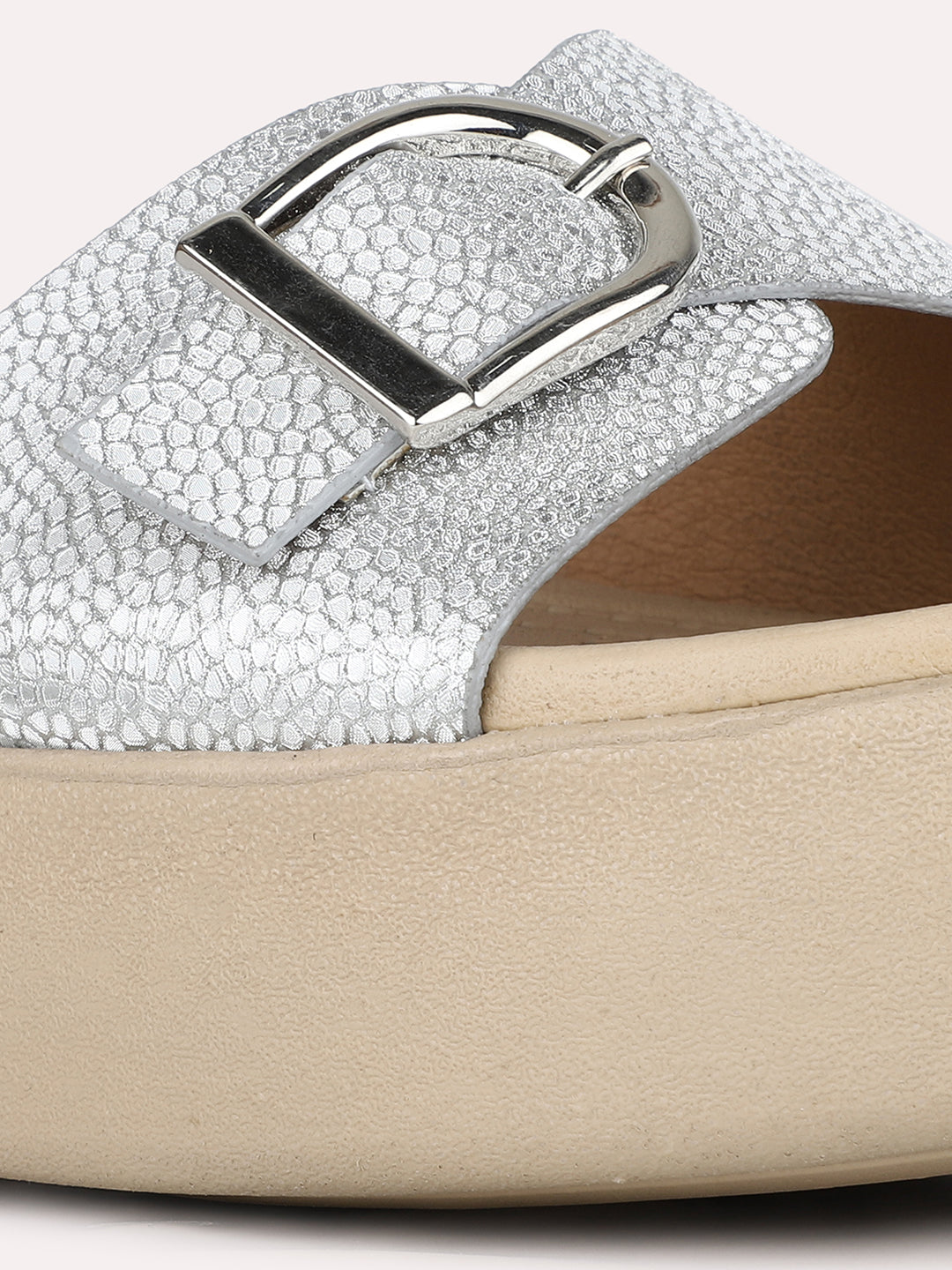 Women Silver Casual Solid Round Toe Wedge Heel Sandals