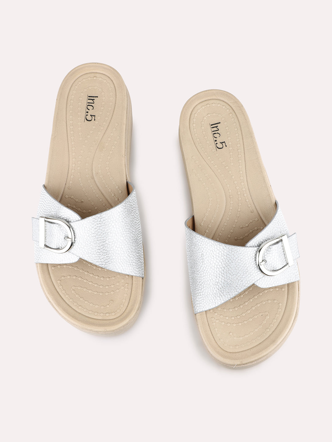 Women Silver Casual Solid Round Toe Wedge Heel Sandals