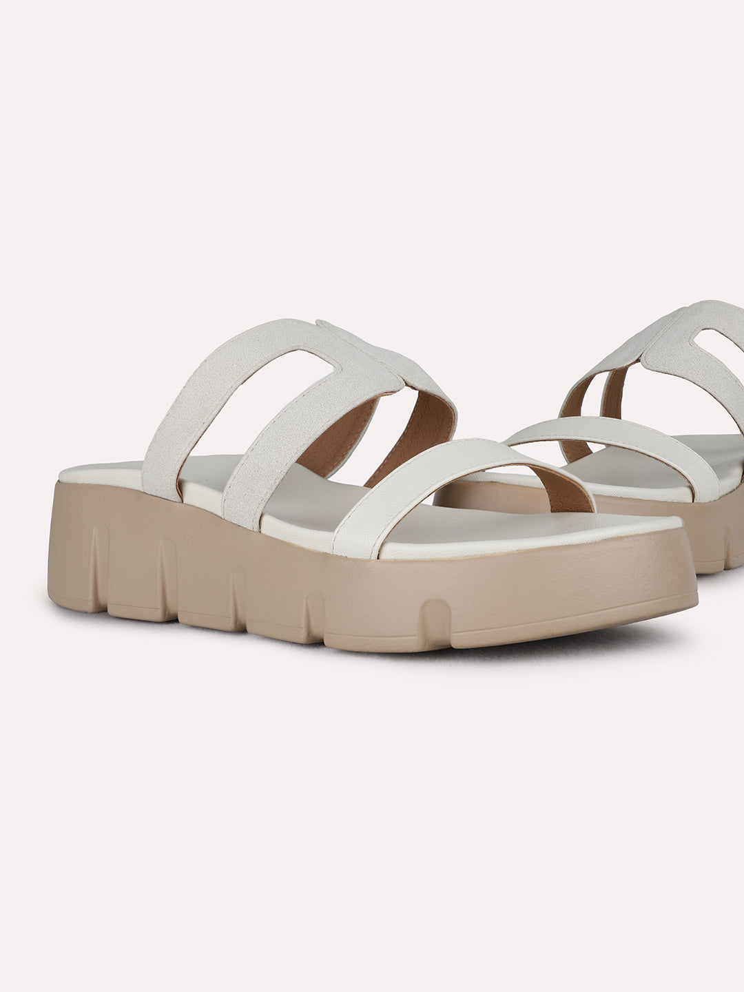 Womens Cream Casual Striped Wedge Heel Sandals