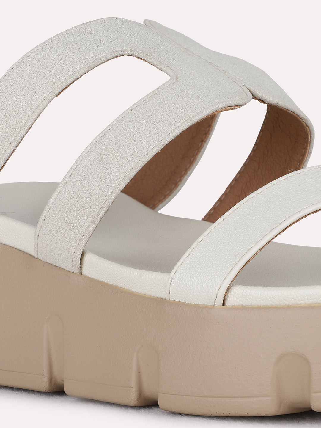 Womens Cream Casual Striped Wedge Heel Sandals