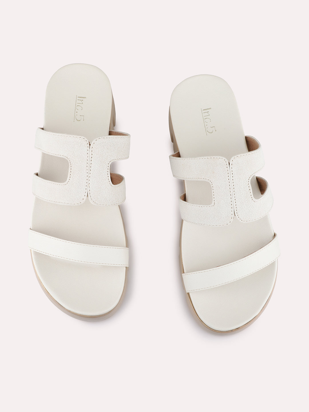 Womens Cream Casual Striped Wedge Heel Sandals