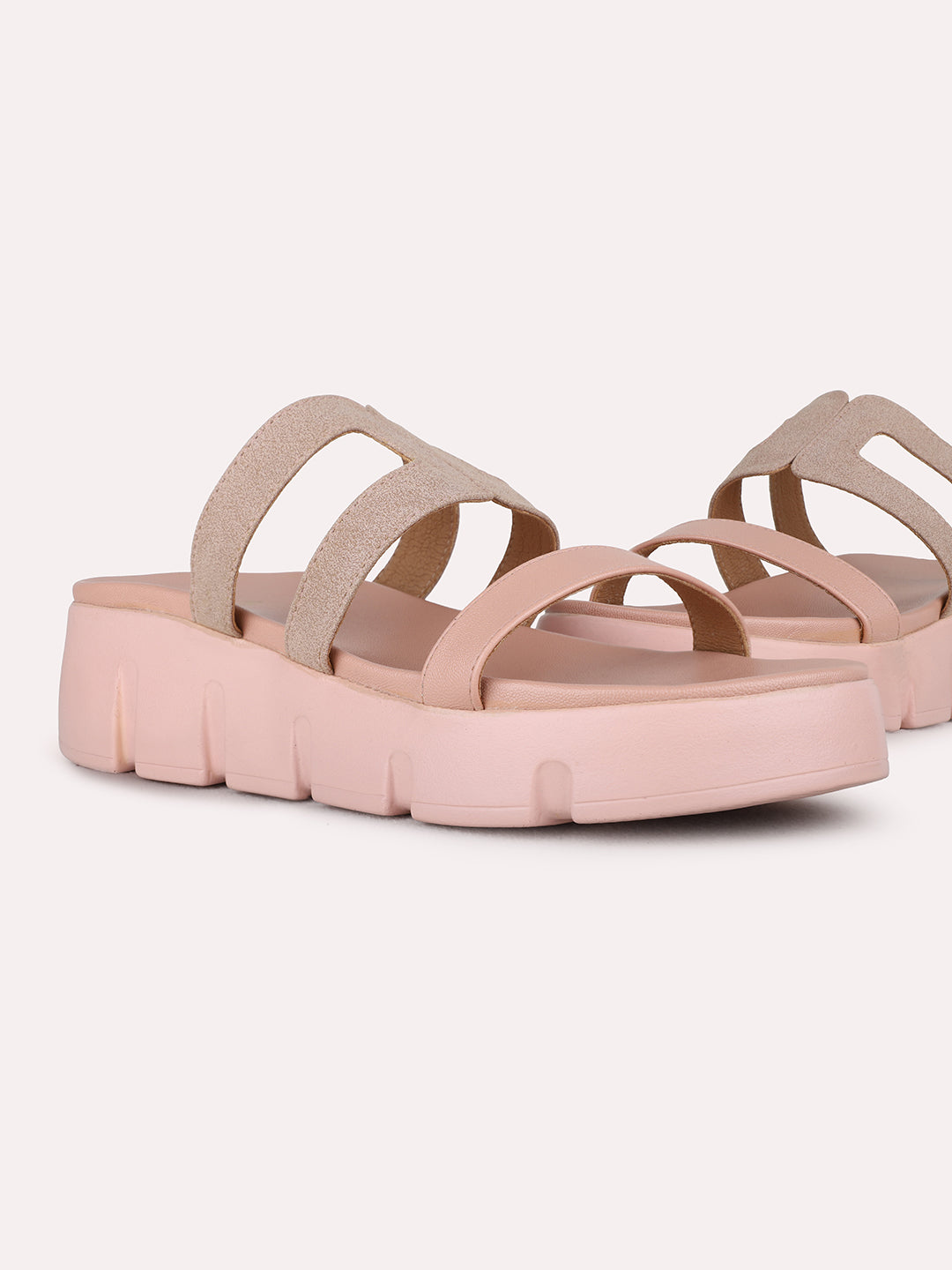 Womens Peach Casual Striped Wedge Heel Sandals