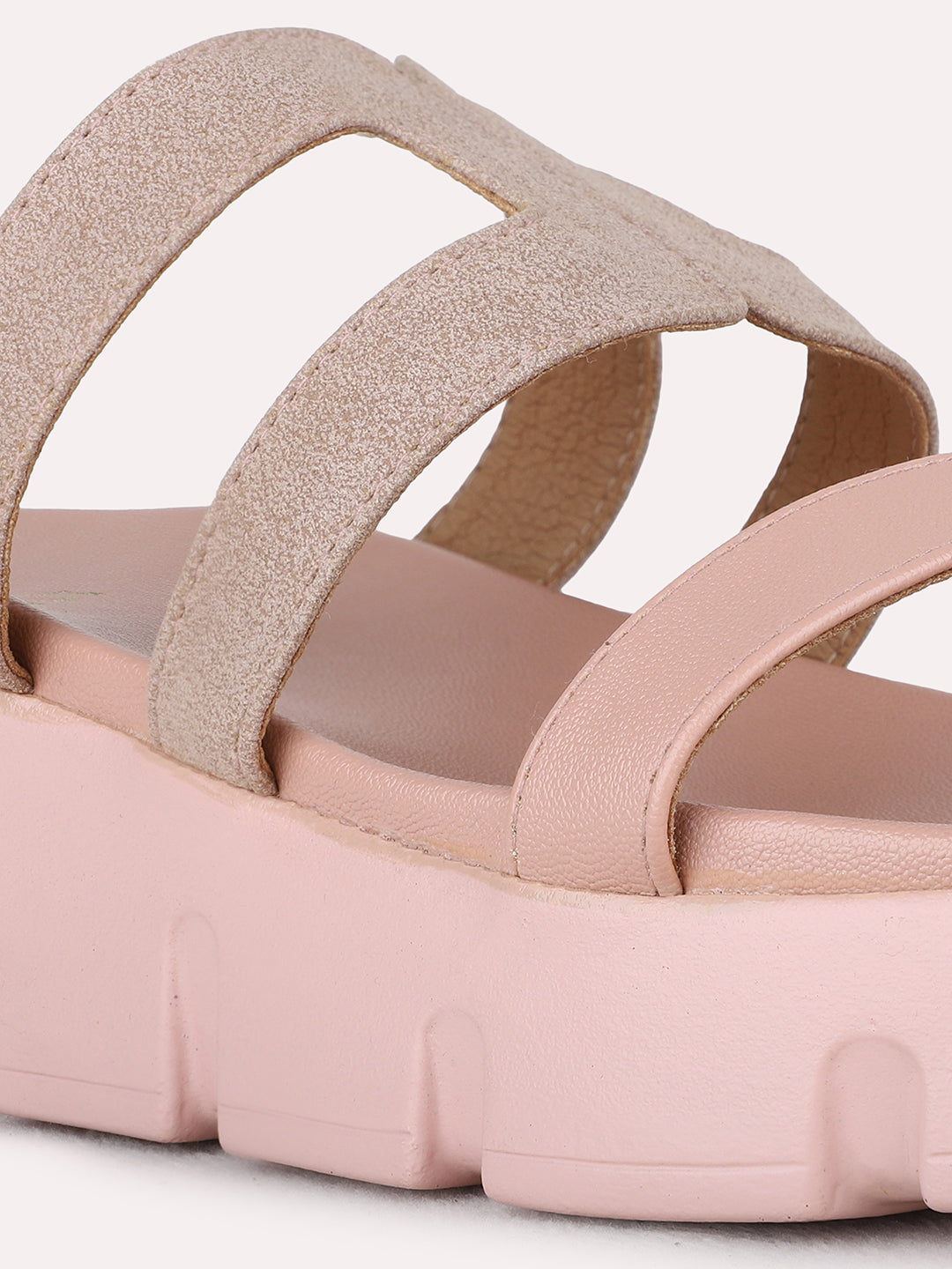 Womens Peach Casual Striped Wedge Heel Sandals