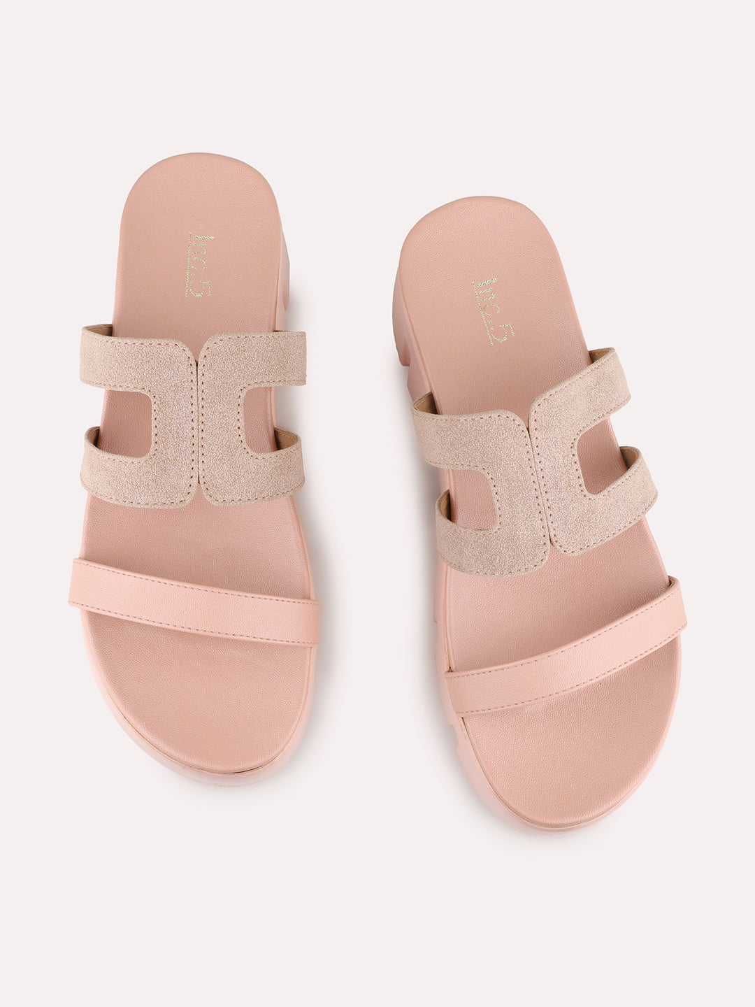 Womens Peach Casual Striped Wedge Heel Sandals