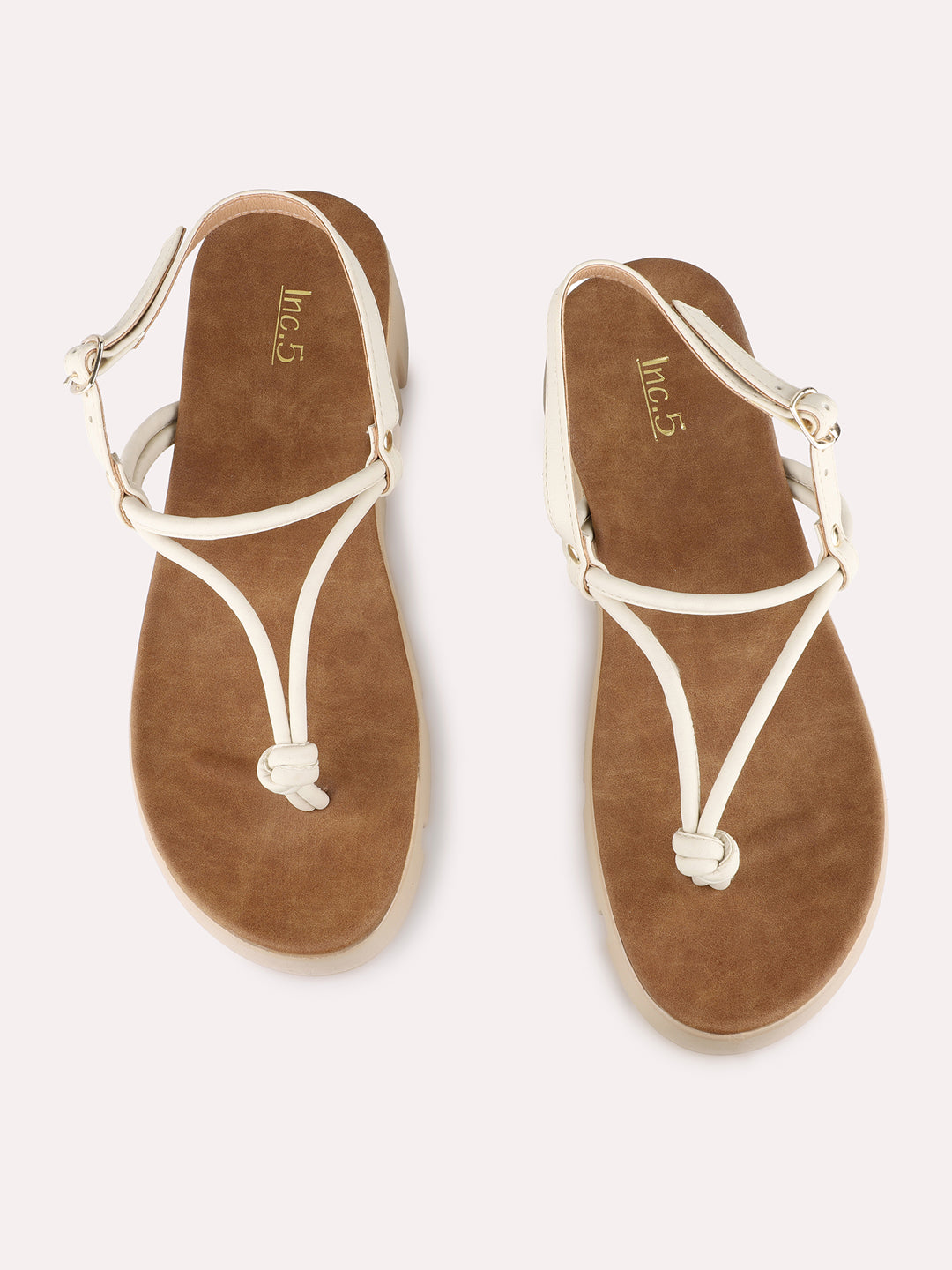 Women Cream Party Wear Solid Round Toe Wedge Heel Sandals