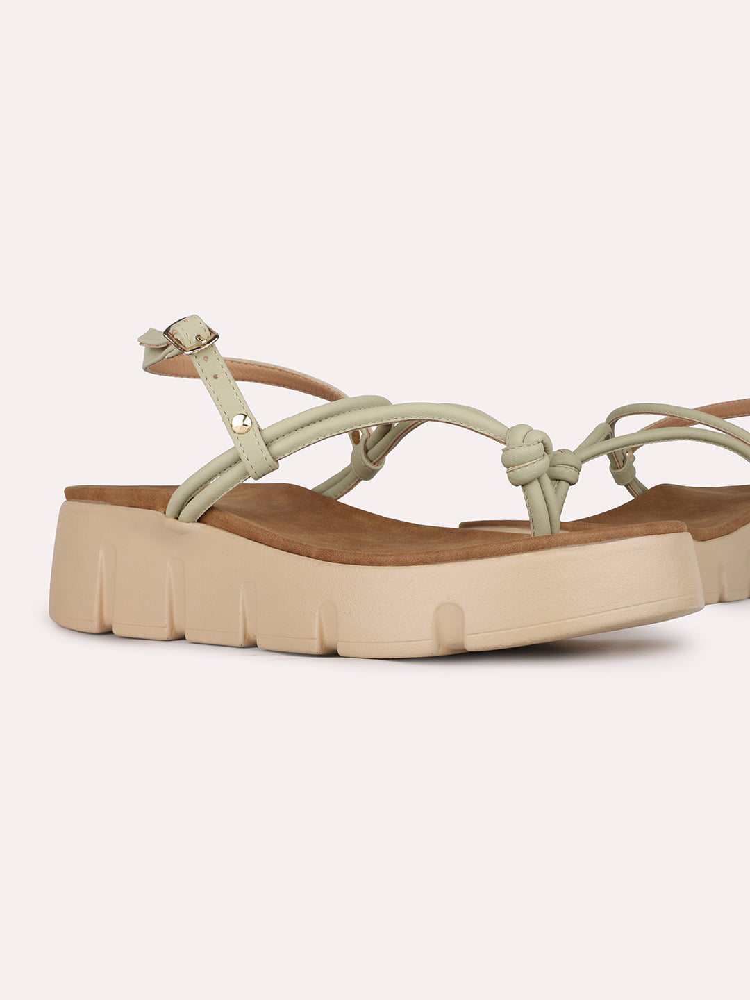 Women Green Party Wear Solid Round Toe Wedge Heel Sandals