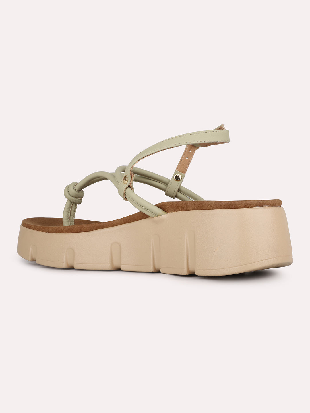 Women Green Party Wear Solid Round Toe Wedge Heel Sandals