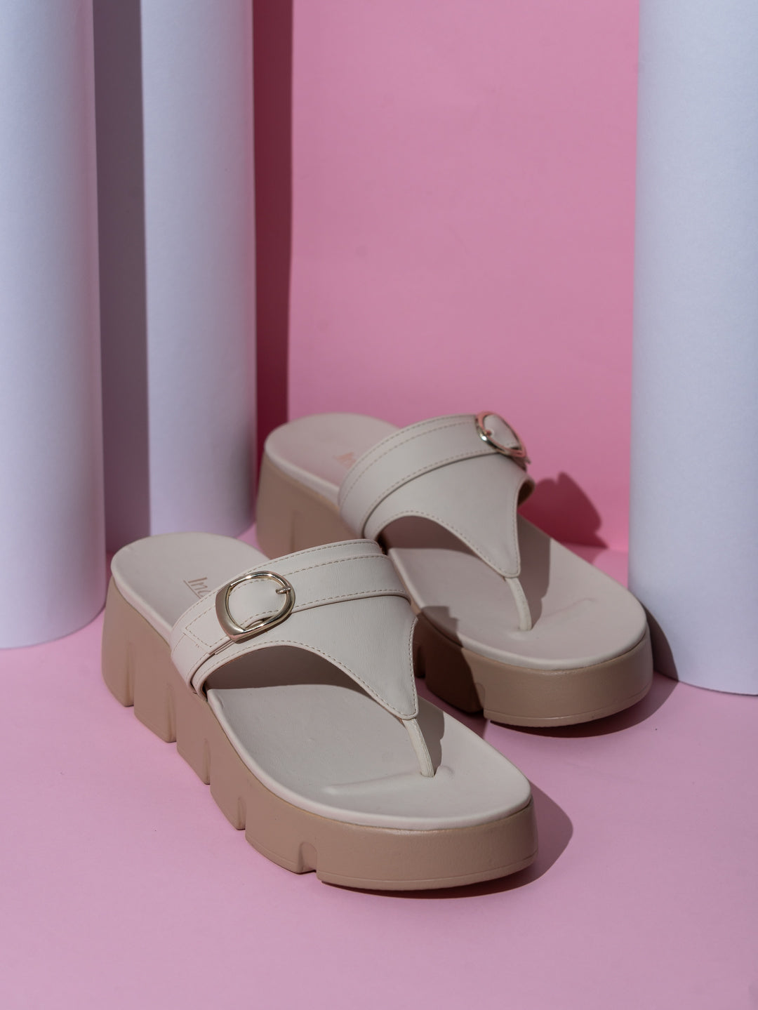 Womens Cream Party Wear Round Toe Wedge Heels