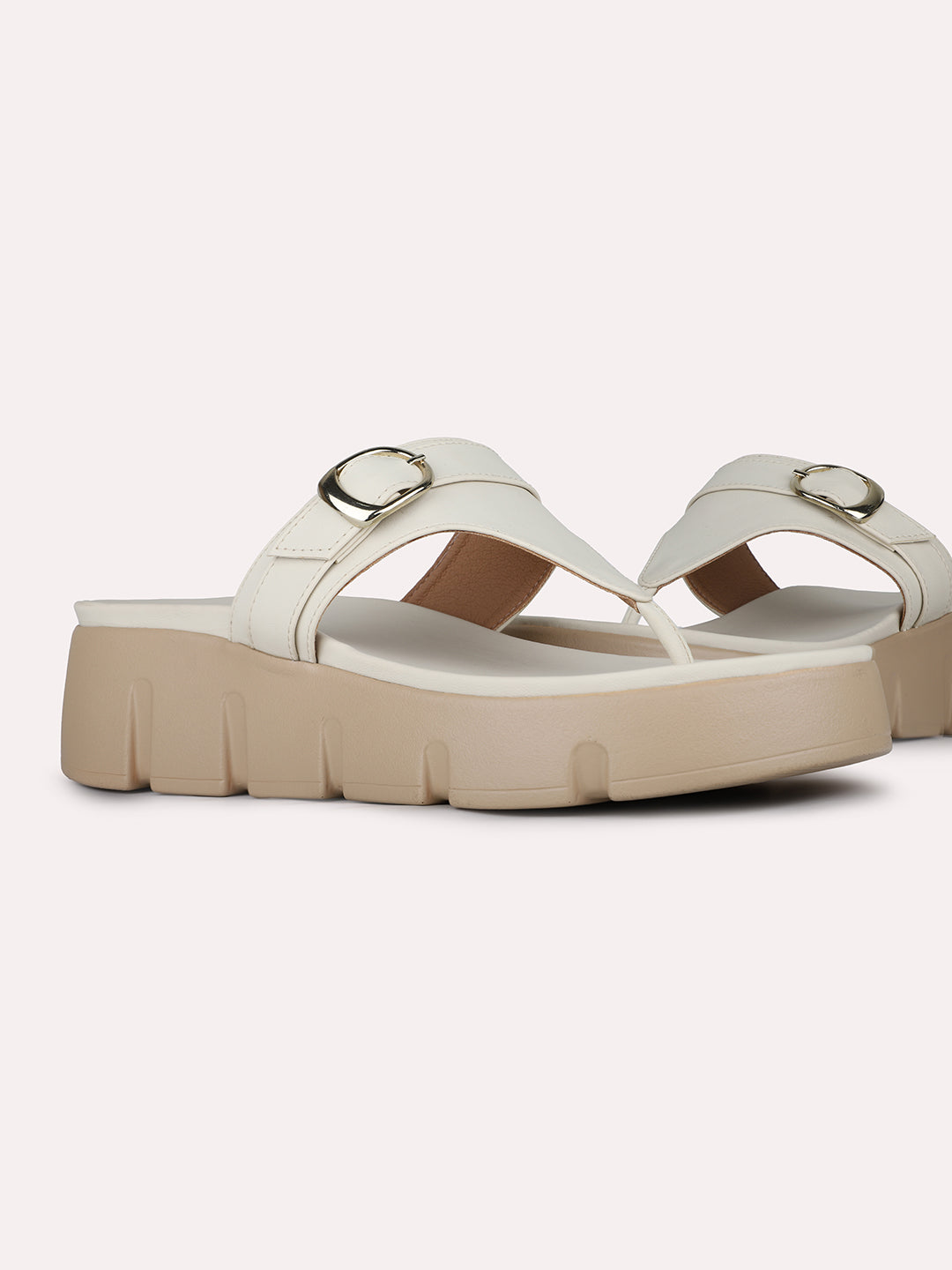 Womens Cream Casual Solid Round Toe Wedge Heels