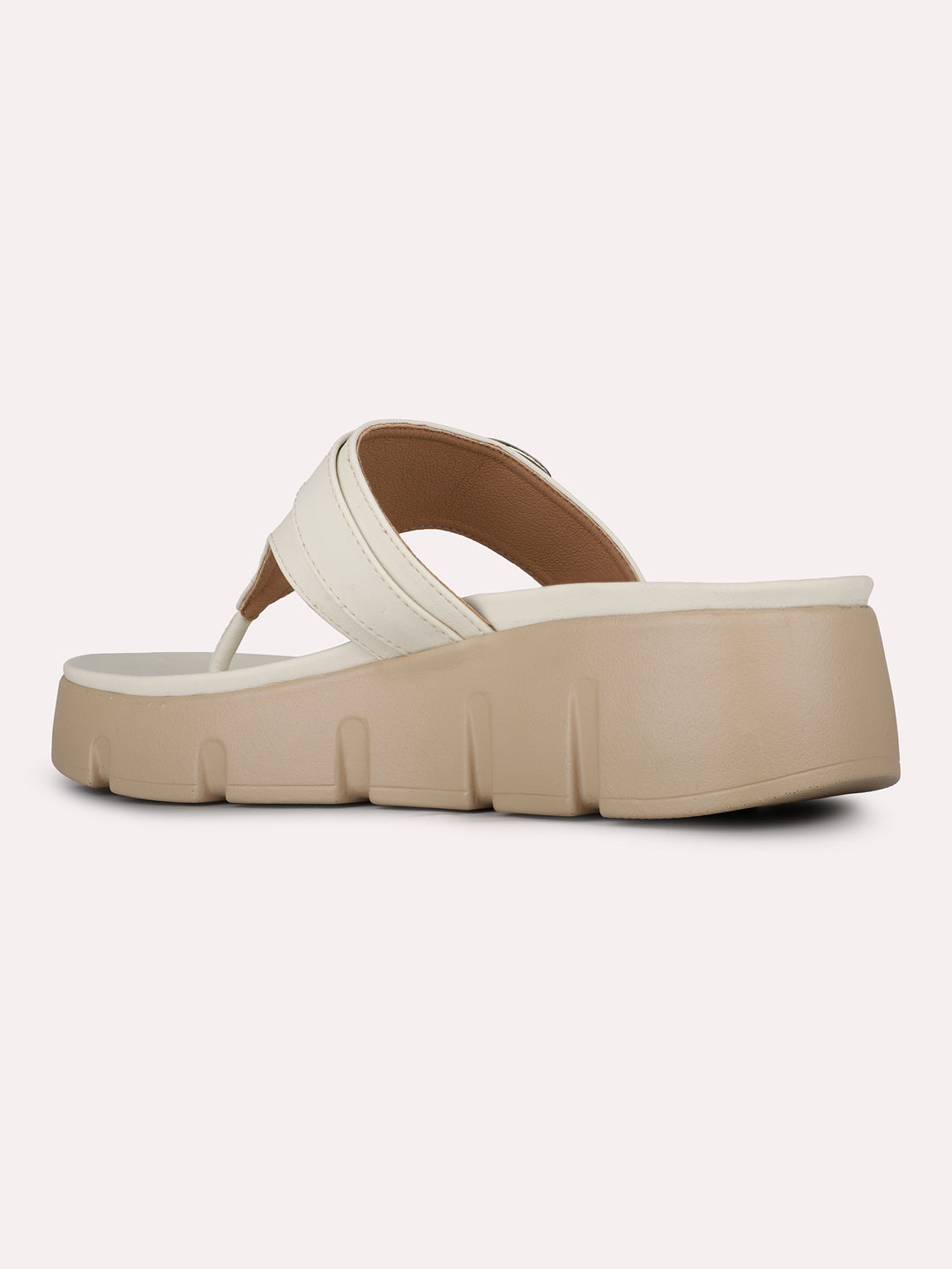 Womens Cream Party Wear Round Toe Wedge Heels