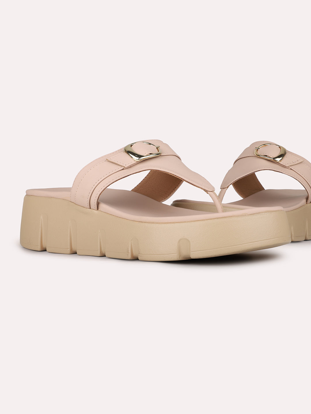 Womens Peach Party Wear Solid Round Toe Wedge Heels