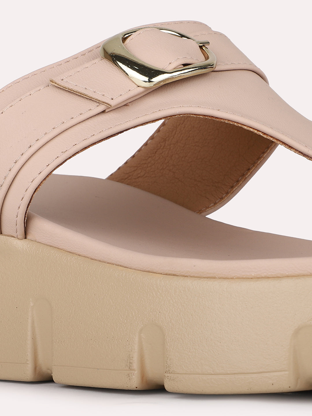 Womens Peach Party Wear Solid Round Toe Wedge Heels