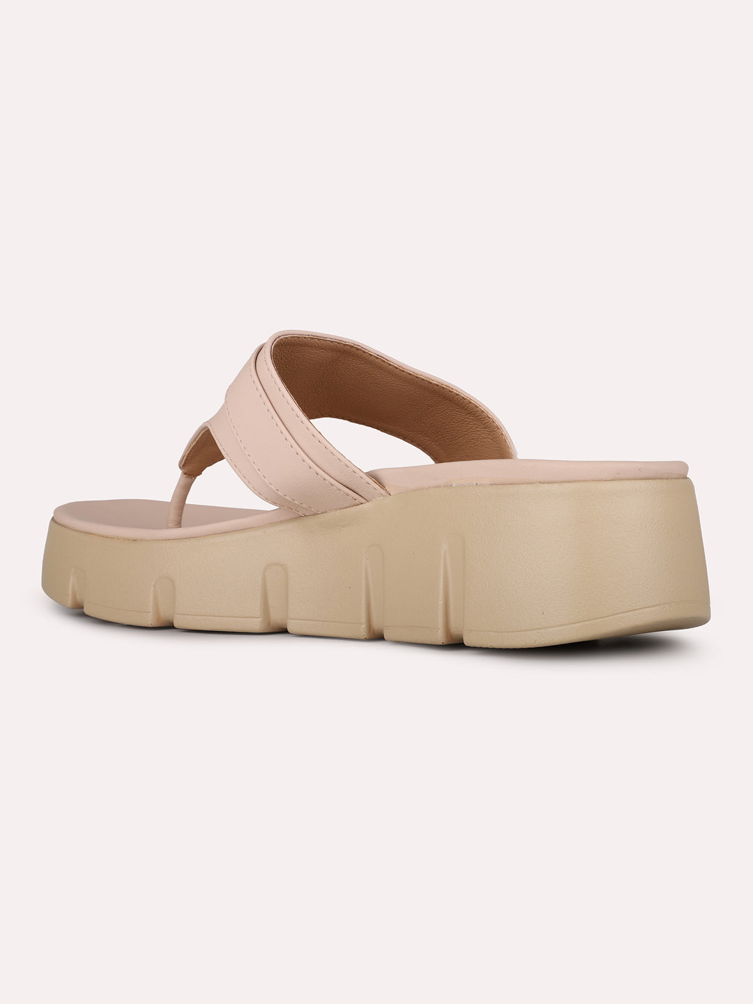 Womens Peach Party Wear Solid Round Toe Wedge Heels