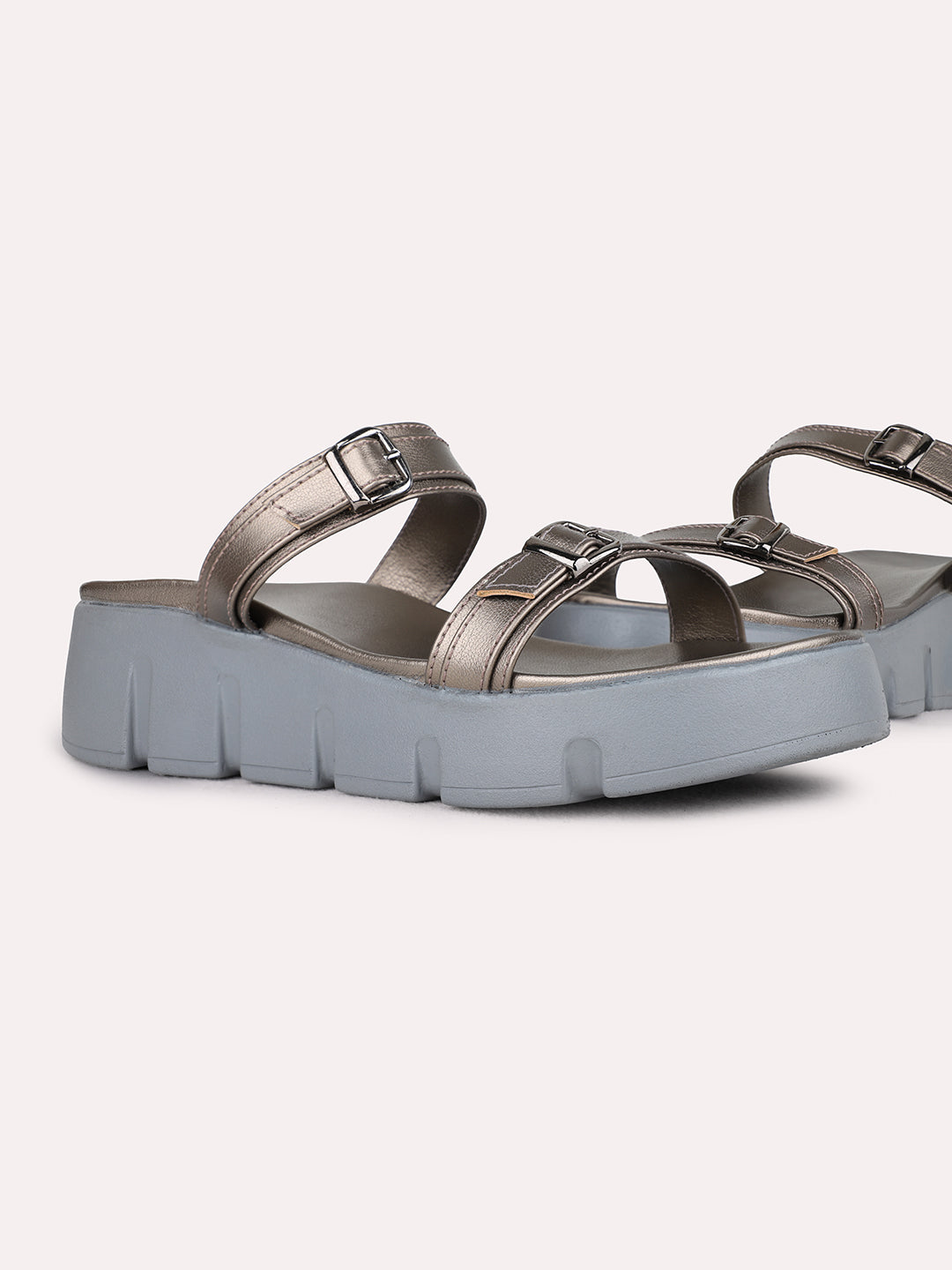 Womens Pewter Casual Striped Wedge Heel Sandals