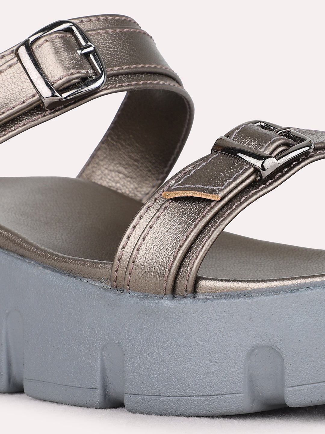 Womens Pewter Casual Striped Wedge Heel Sandals