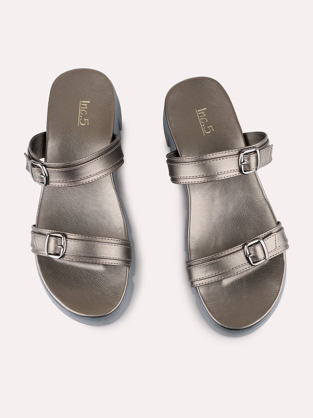 Womens Pewter Casual Striped Wedge Heel Sandals