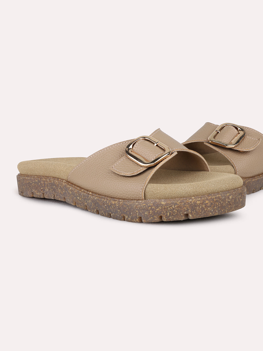 Womens Brown Casual Solid Open Toe Flat Slip-On Sandals