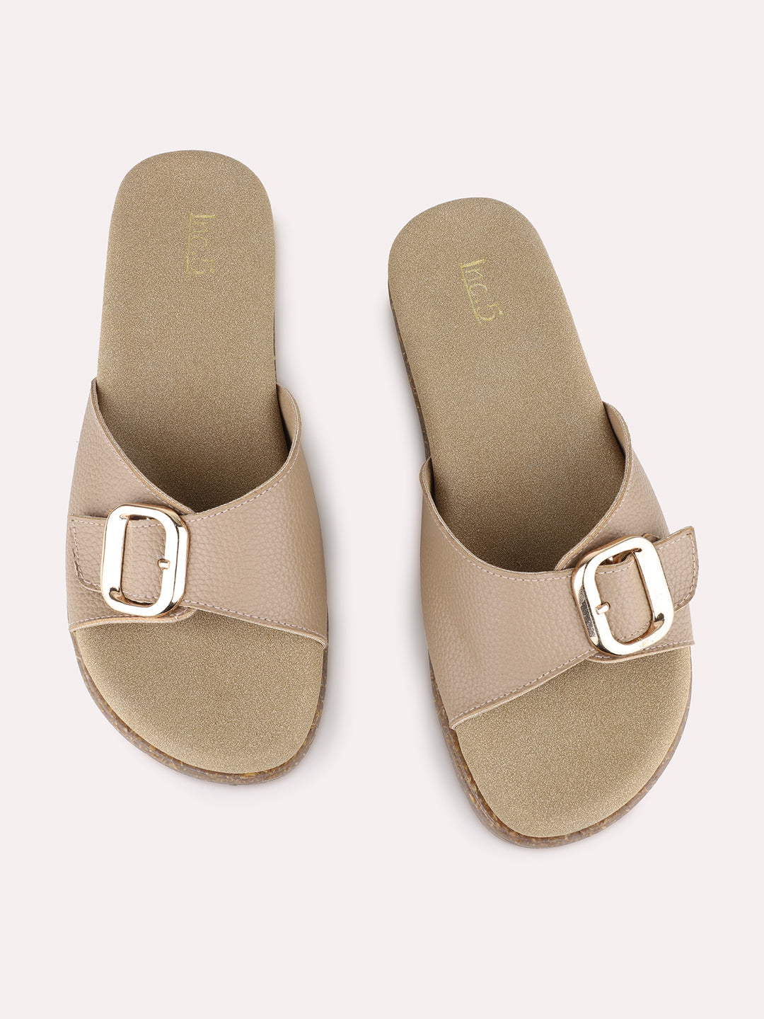 Womens Brown Casual Solid Open Toe Flat Slip-On Sandals