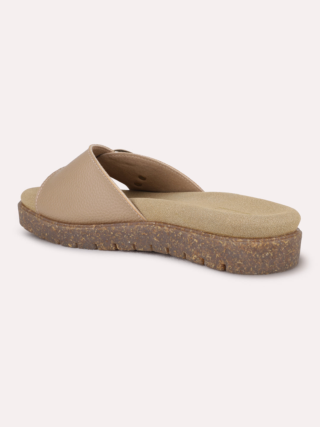 Womens Brown Casual Solid Open Toe Flat Slip-On Sandals