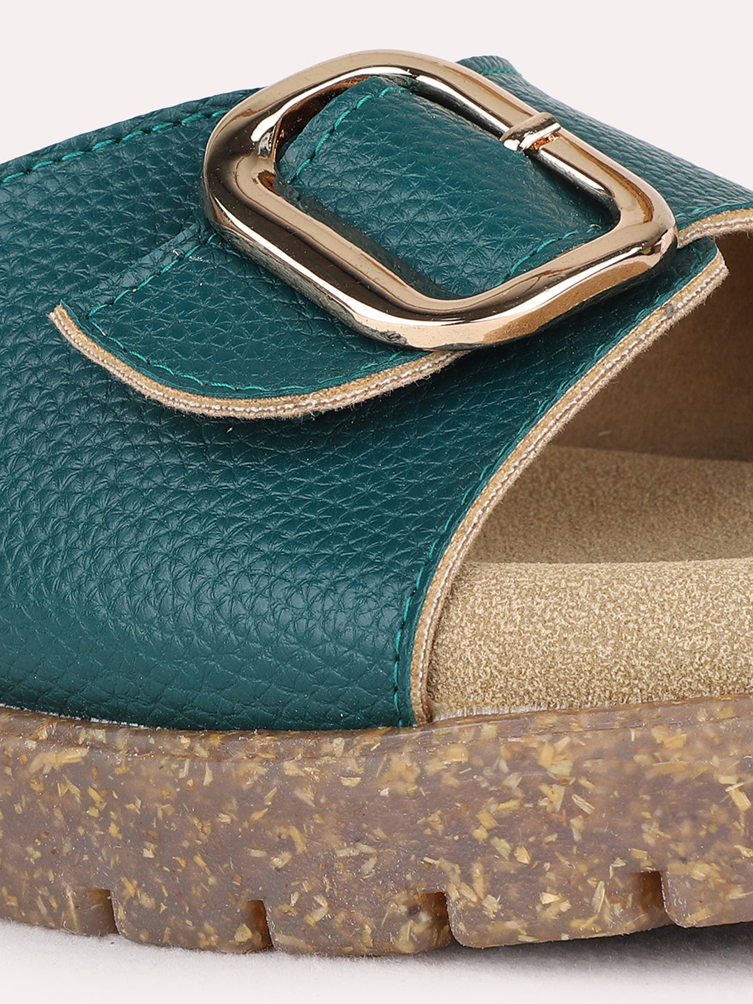 Womens Green Casual Solid Round Toe Flatform Heel Sandals