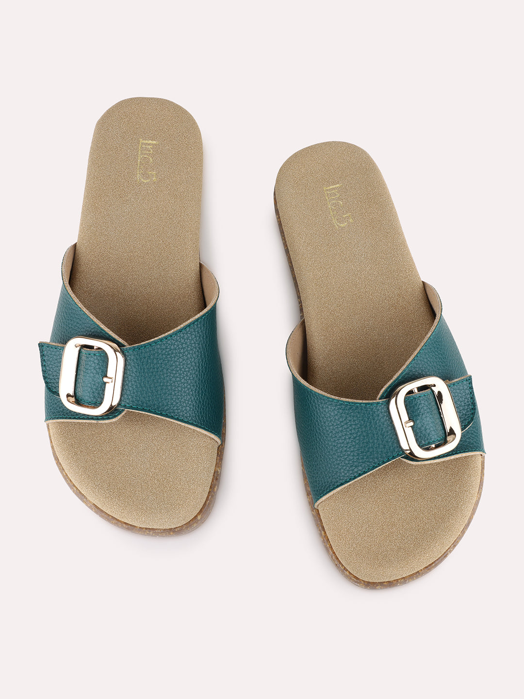 Womens Green Casual Solid Round Toe Flatform Heel Sandals