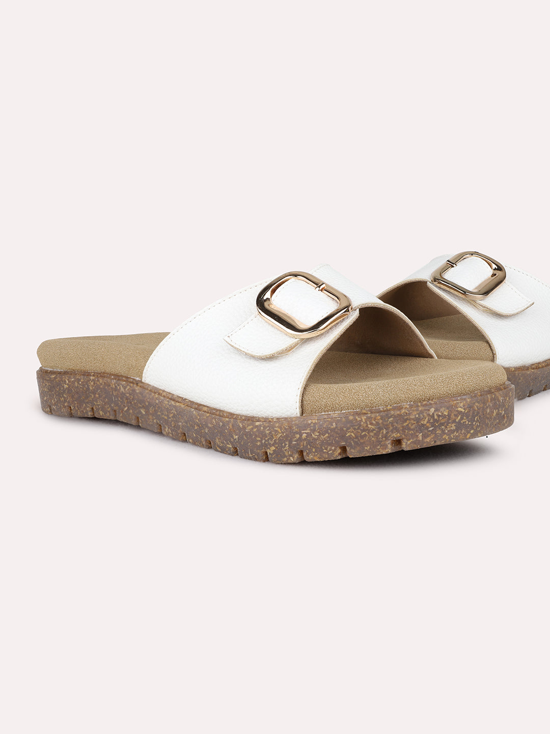 Womens White Casual Solid Open Toe Flat Slip-On Sandals