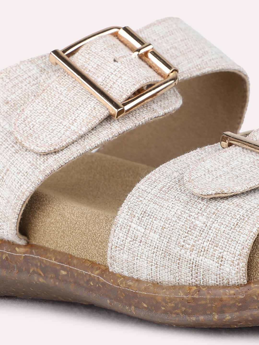 Womens Beige Casual Printed Round Toe Flatform Heel Sandals