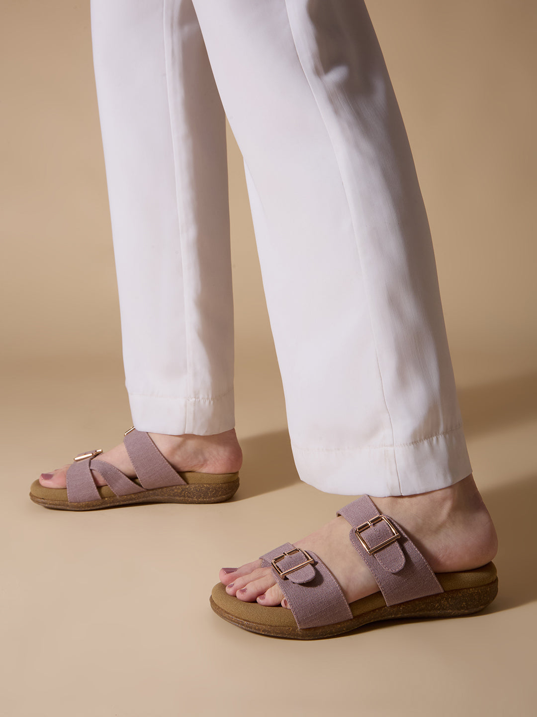 Womens Purple Casual Printed Round Toe Flatform Heel Sandals