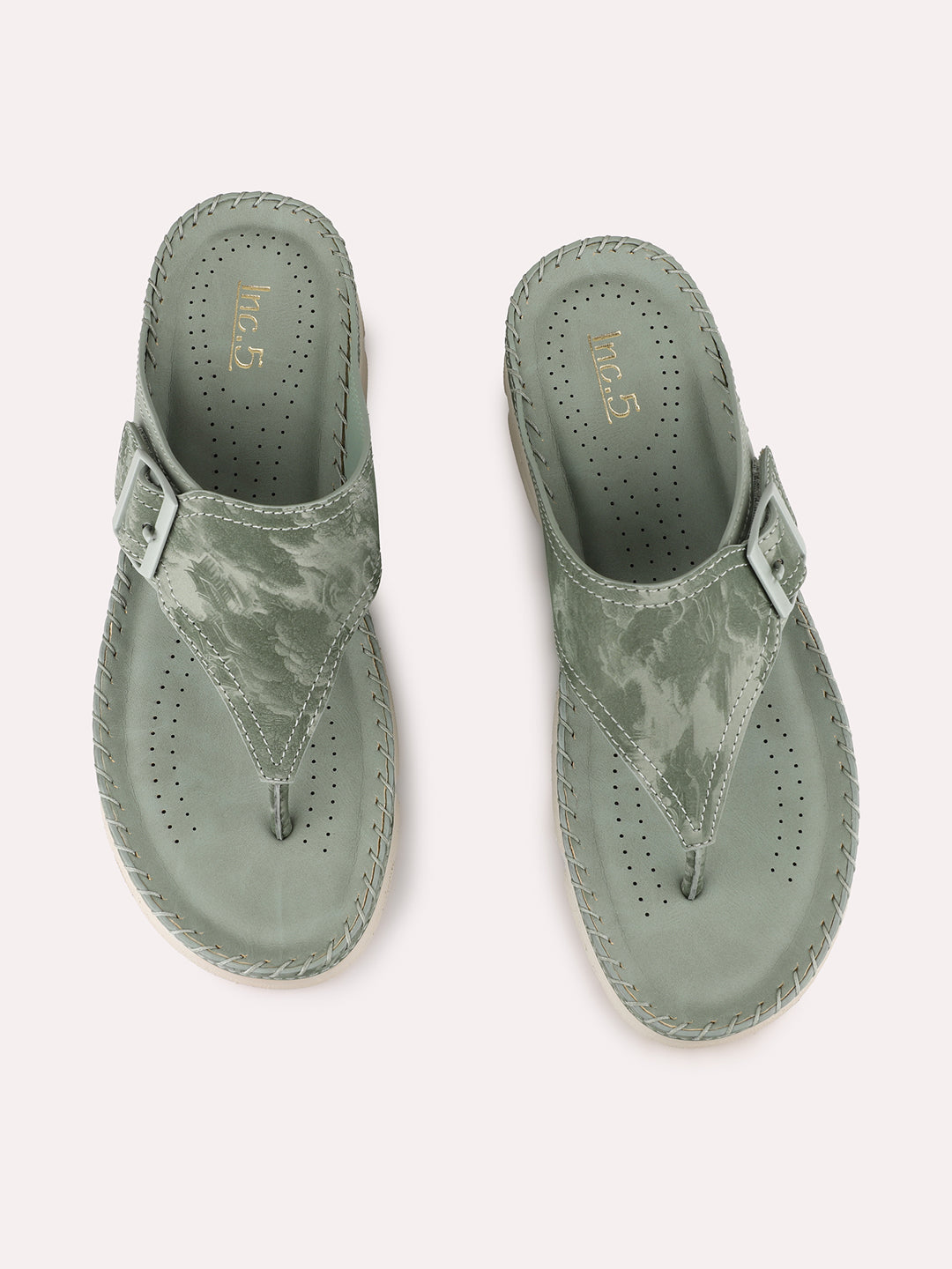 Women Green Casual Embellished Round Toe Flatform Heel Sandals