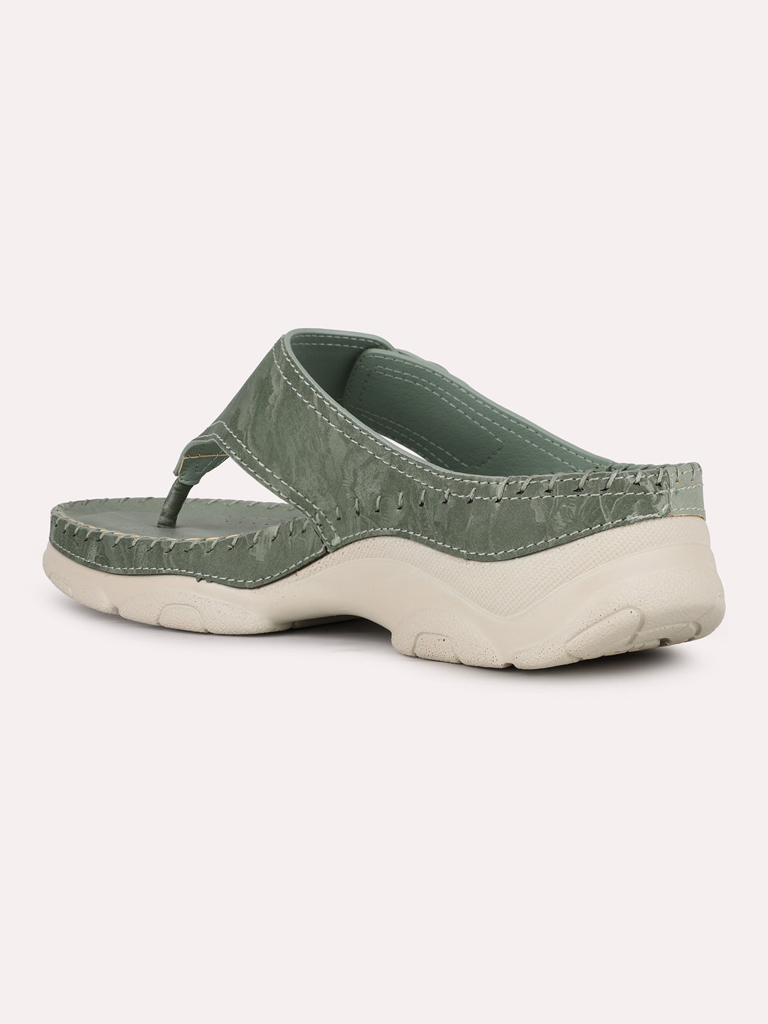 Women Green Casual Embellished Round Toe Flatform Heel Sandals