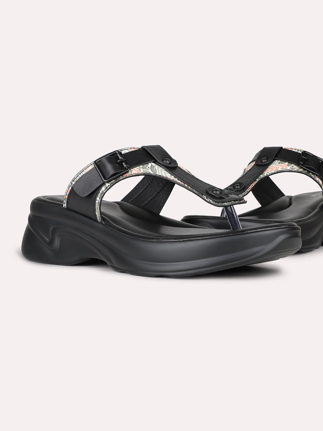 Women Black Casual Solid Round Toe Platform Heel Sandals