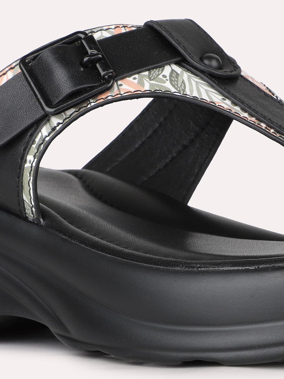 Women Black Casual Solid Round Toe Platform Heel Sandals