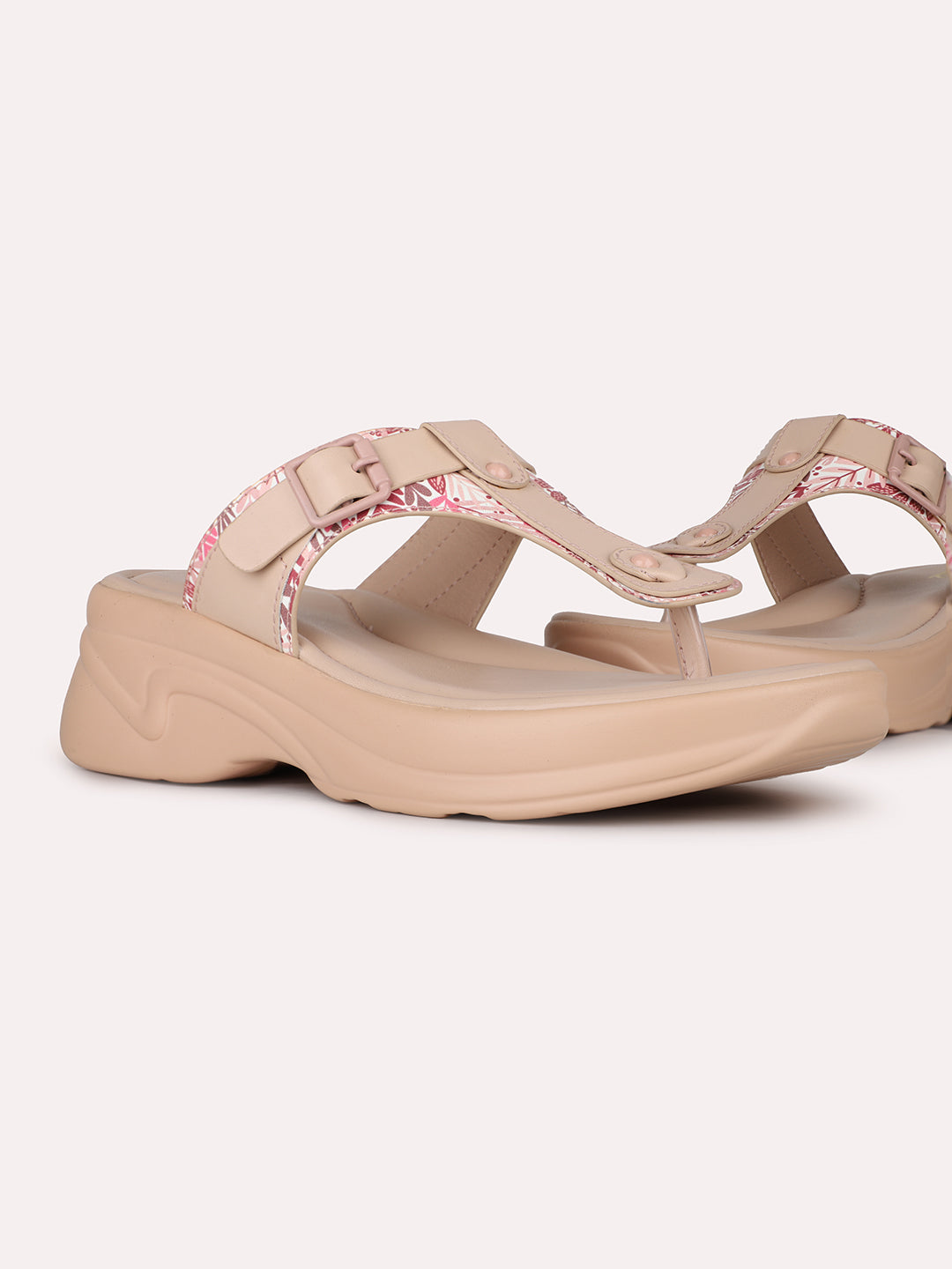 Women Peach Casual Solid Round Toe Platform Heel Sandals