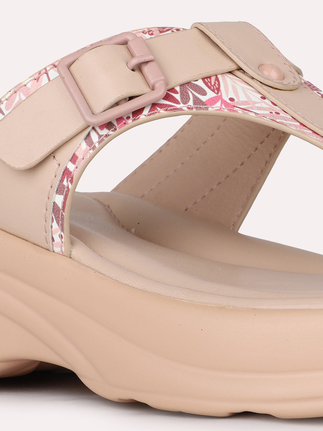 Women Peach Casual Solid Round Toe Platform Heel Sandals