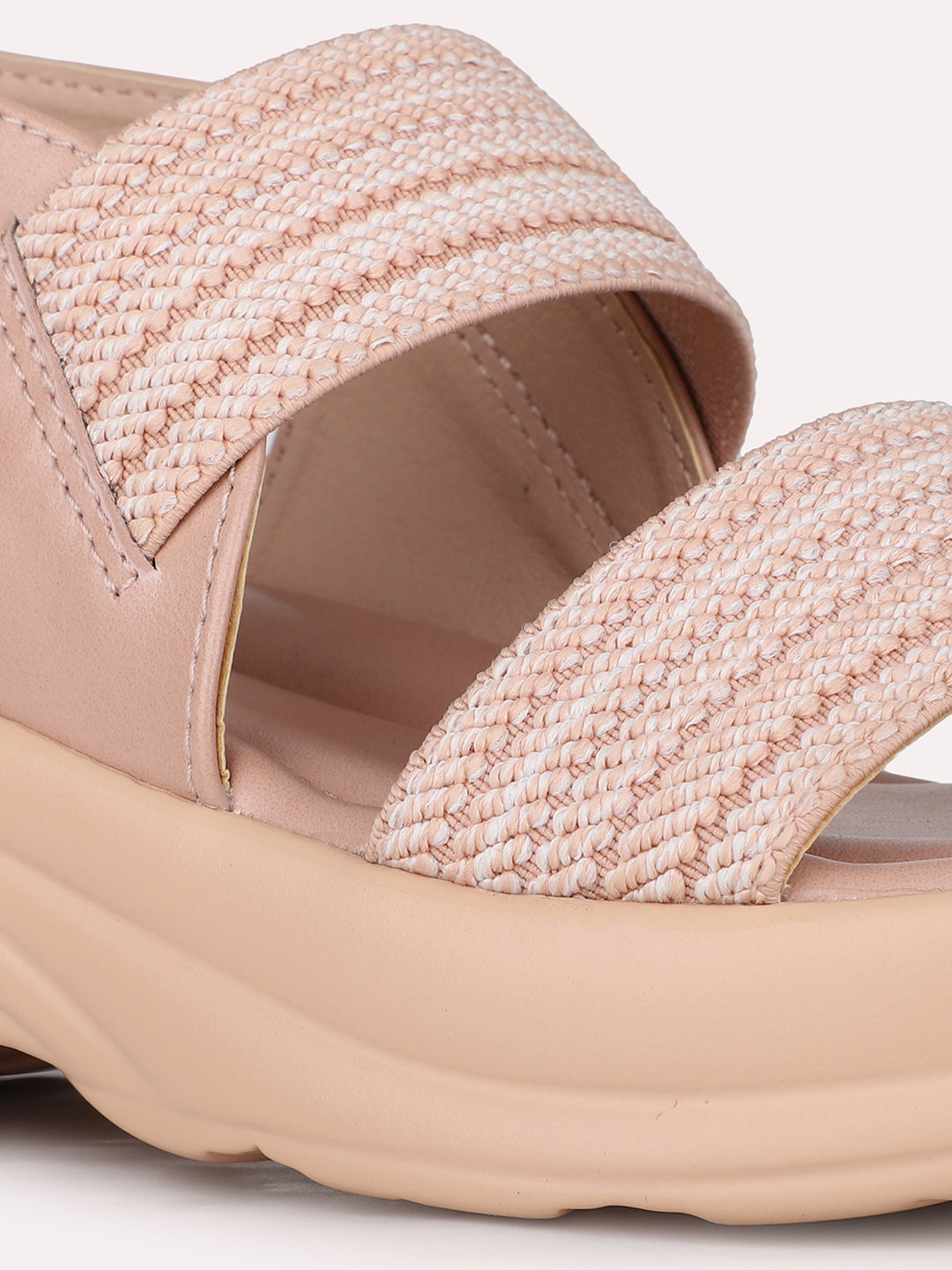 Women Peach Casual Printed Round Toe Platform Heel Sandals