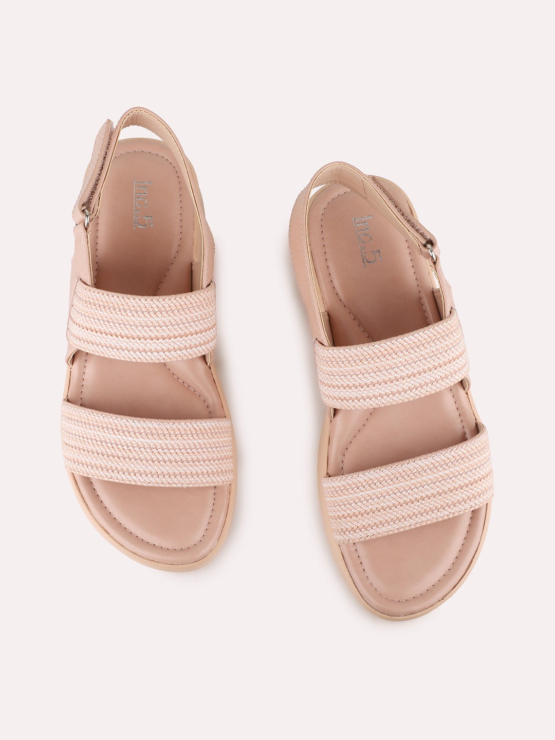 Women Peach Casual Printed Round Toe Platform Heel Sandals