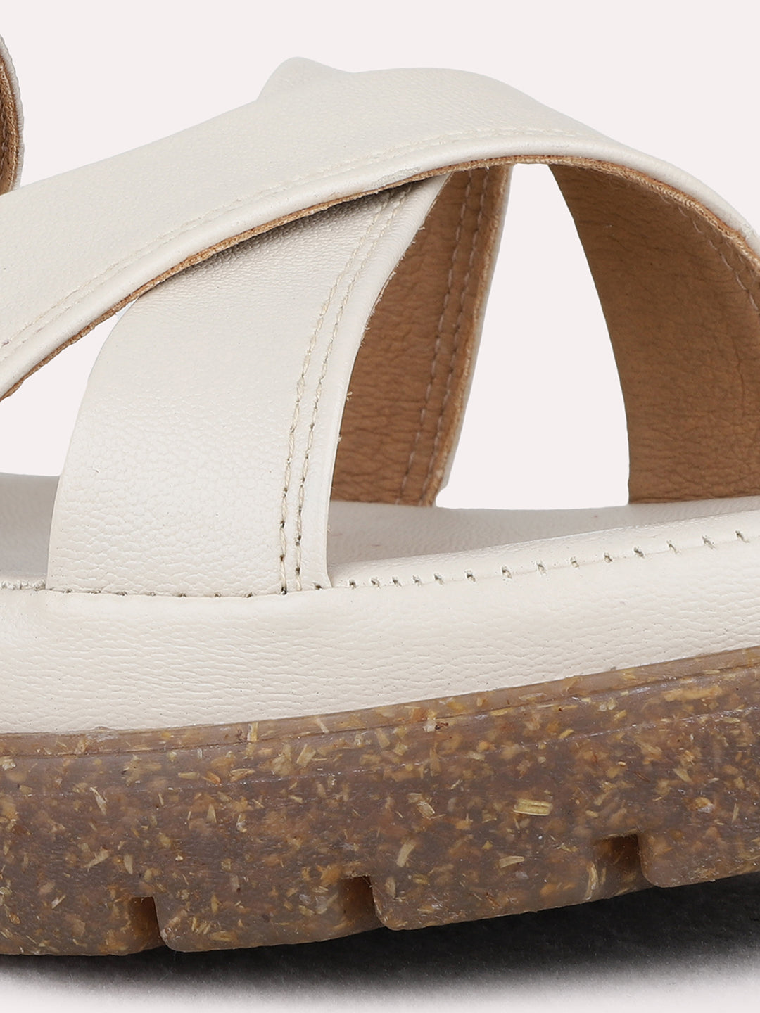 Womens Cream Casual Solid Pattern Open Toe Flats