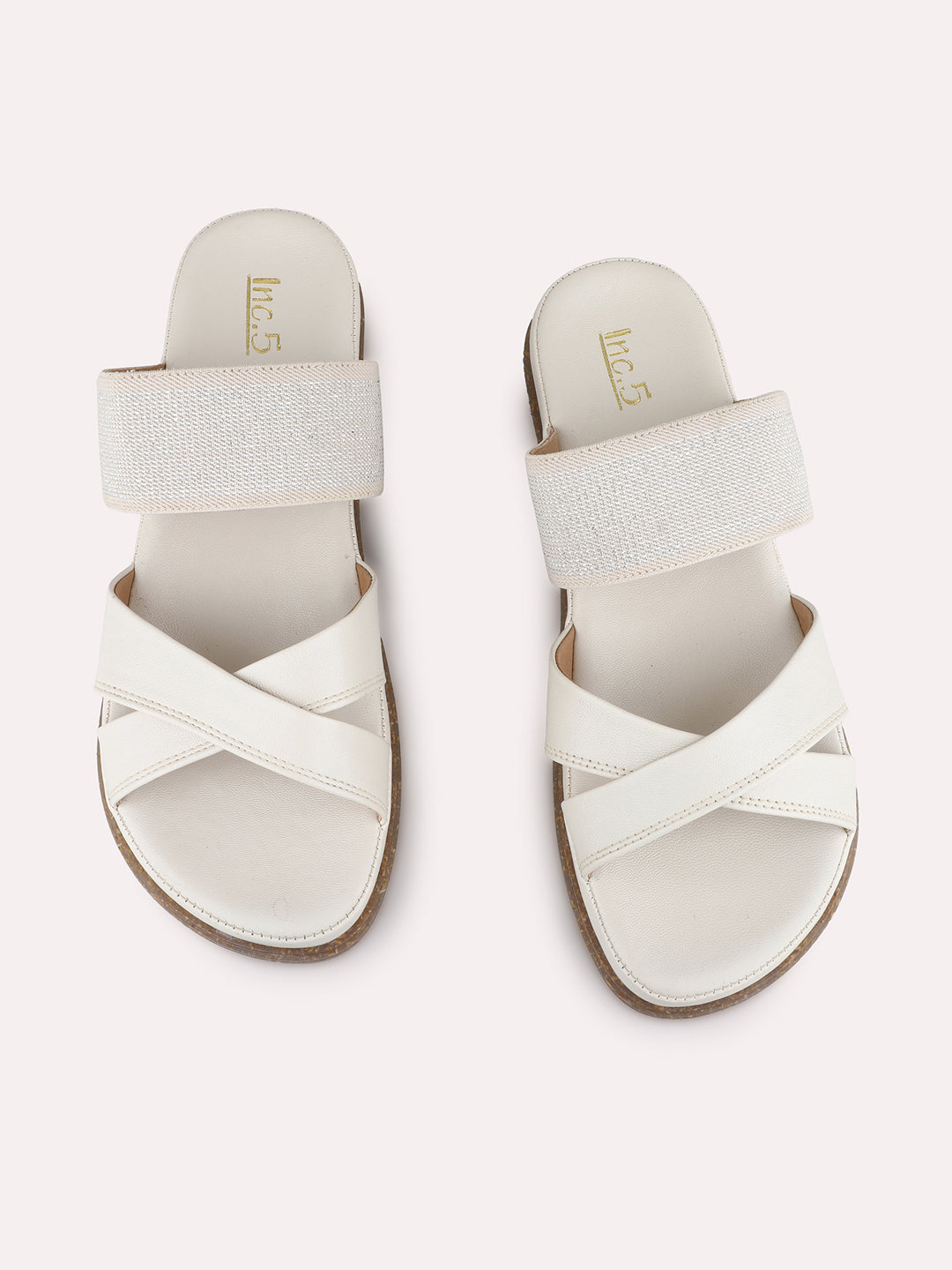 Womens Cream Casual Solid Pattern Open Toe Flats