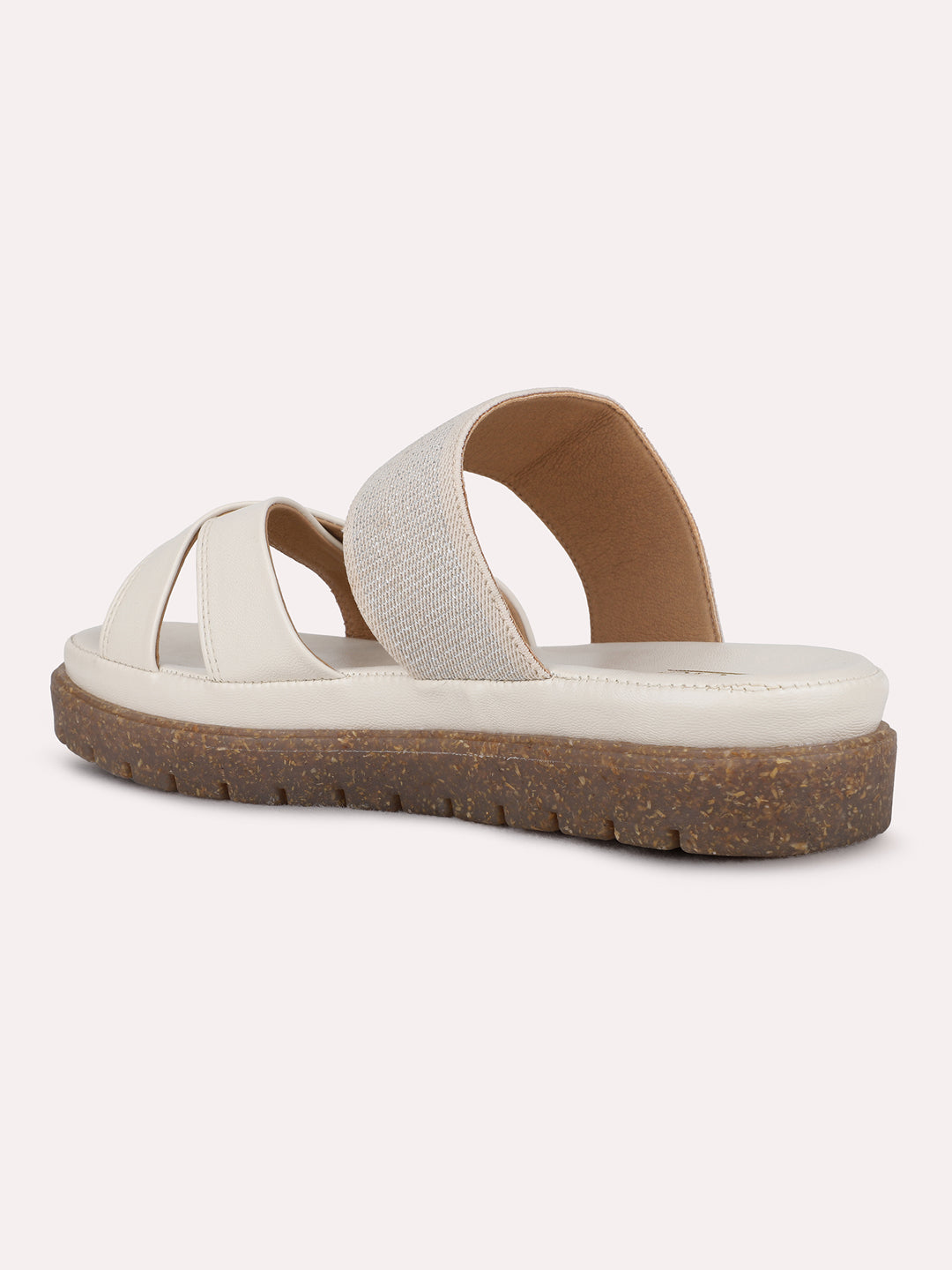 Womens Cream Casual Solid Pattern Open Toe Flats