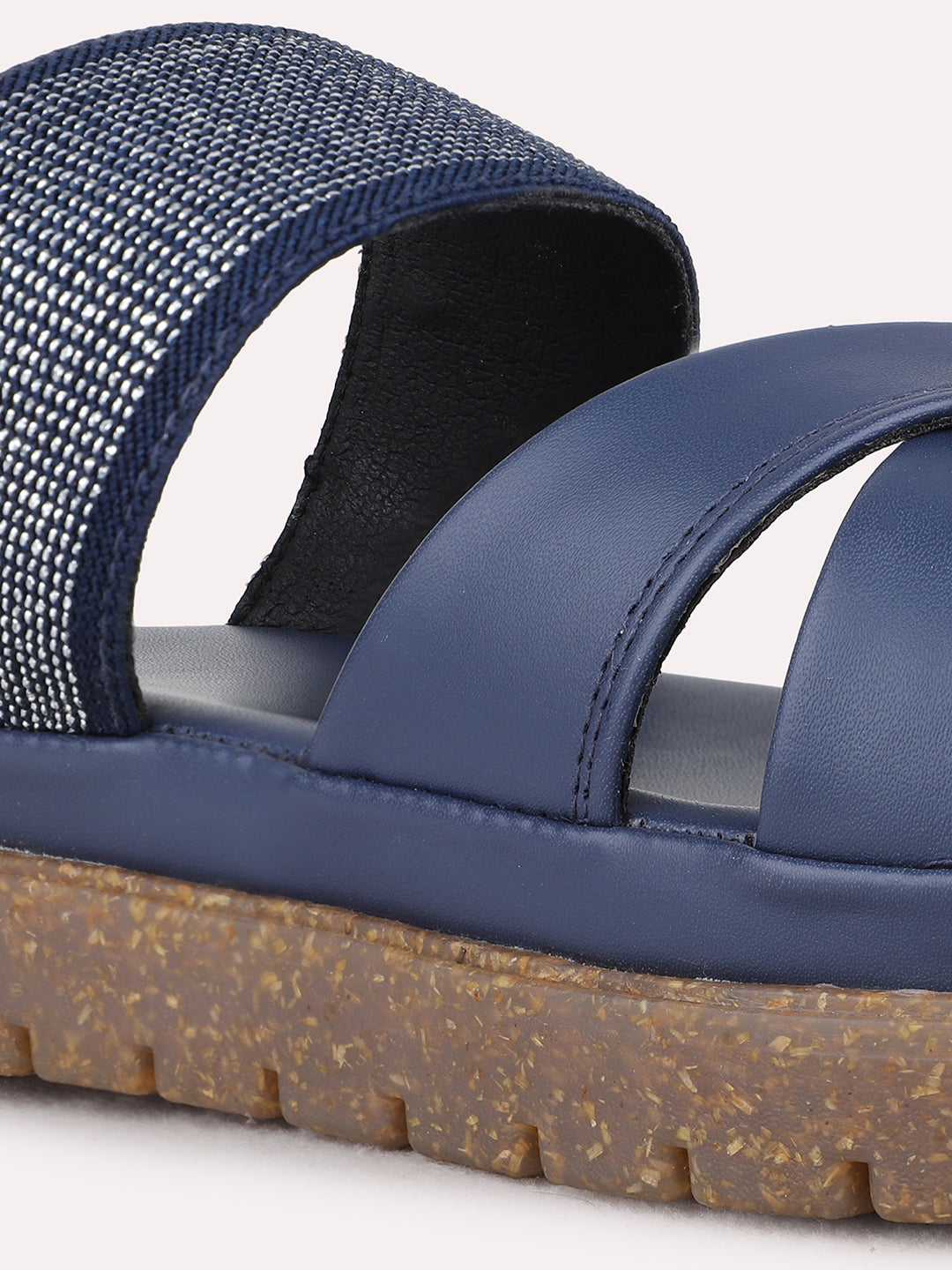 Womens Navy Casual Solid Open Toe Flat Slip-On Sandals