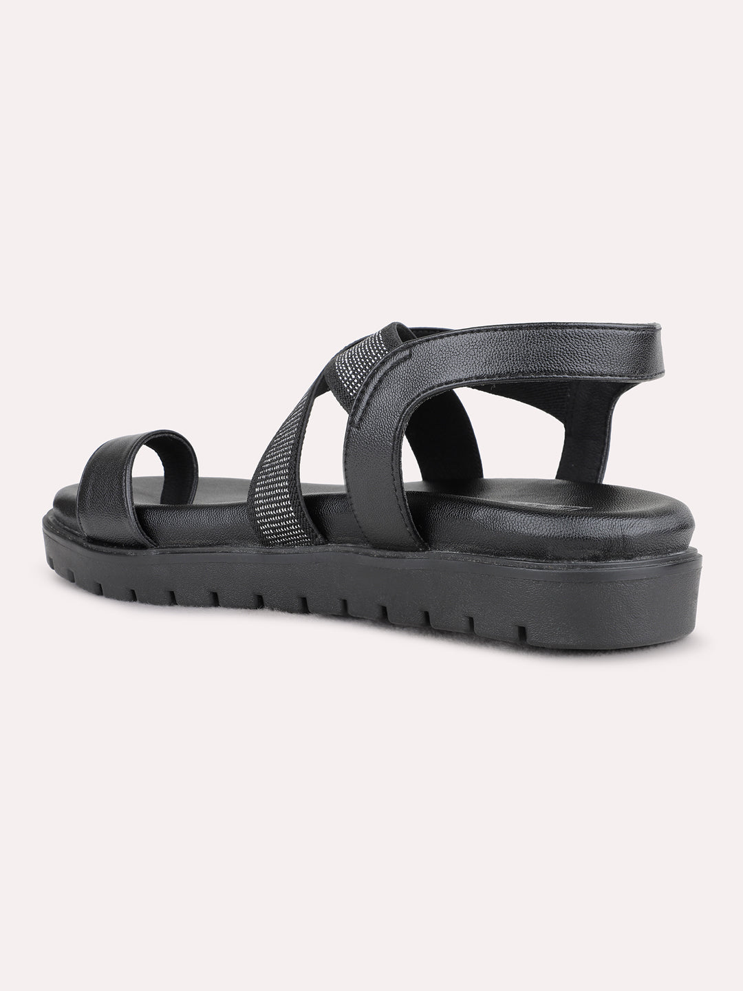 Womens Black Casual Solid One Toe Flat Sandals