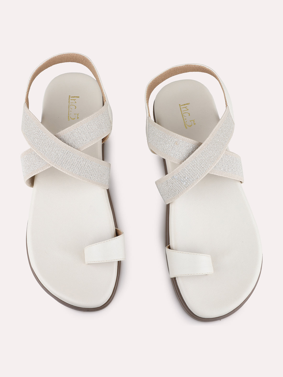 Womens Cream Casual Solid One Toe Flat Sandals