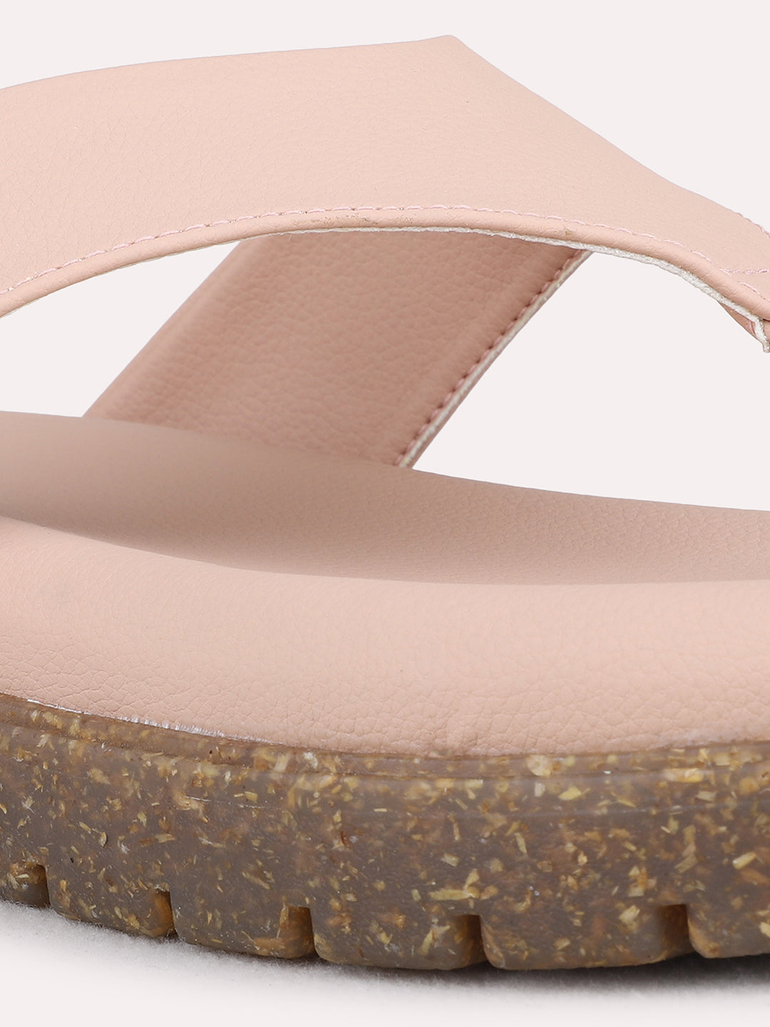 Womens Peach Casual Solid T-Strap Flats