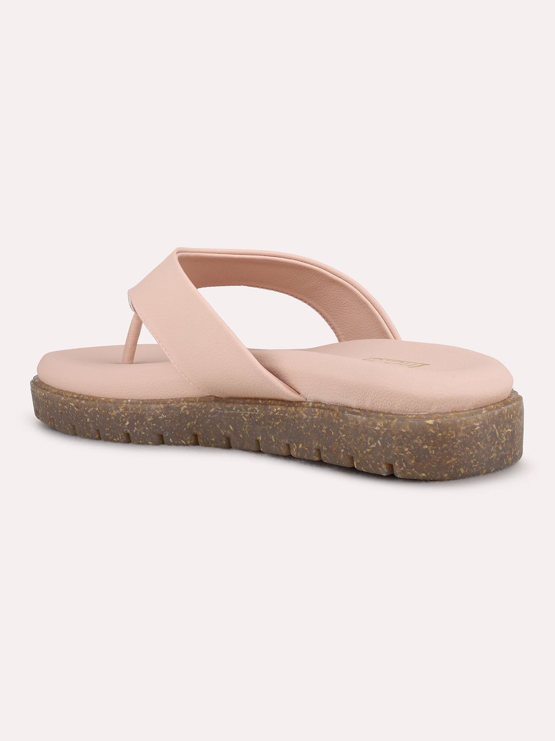 Womens Peach Casual Solid T-Strap Flats
