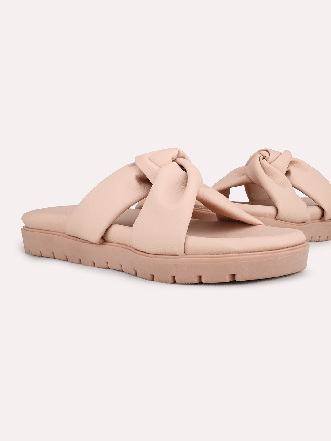 Womens Peach Casual Solid Open Toe Flat Slip-On Sandals