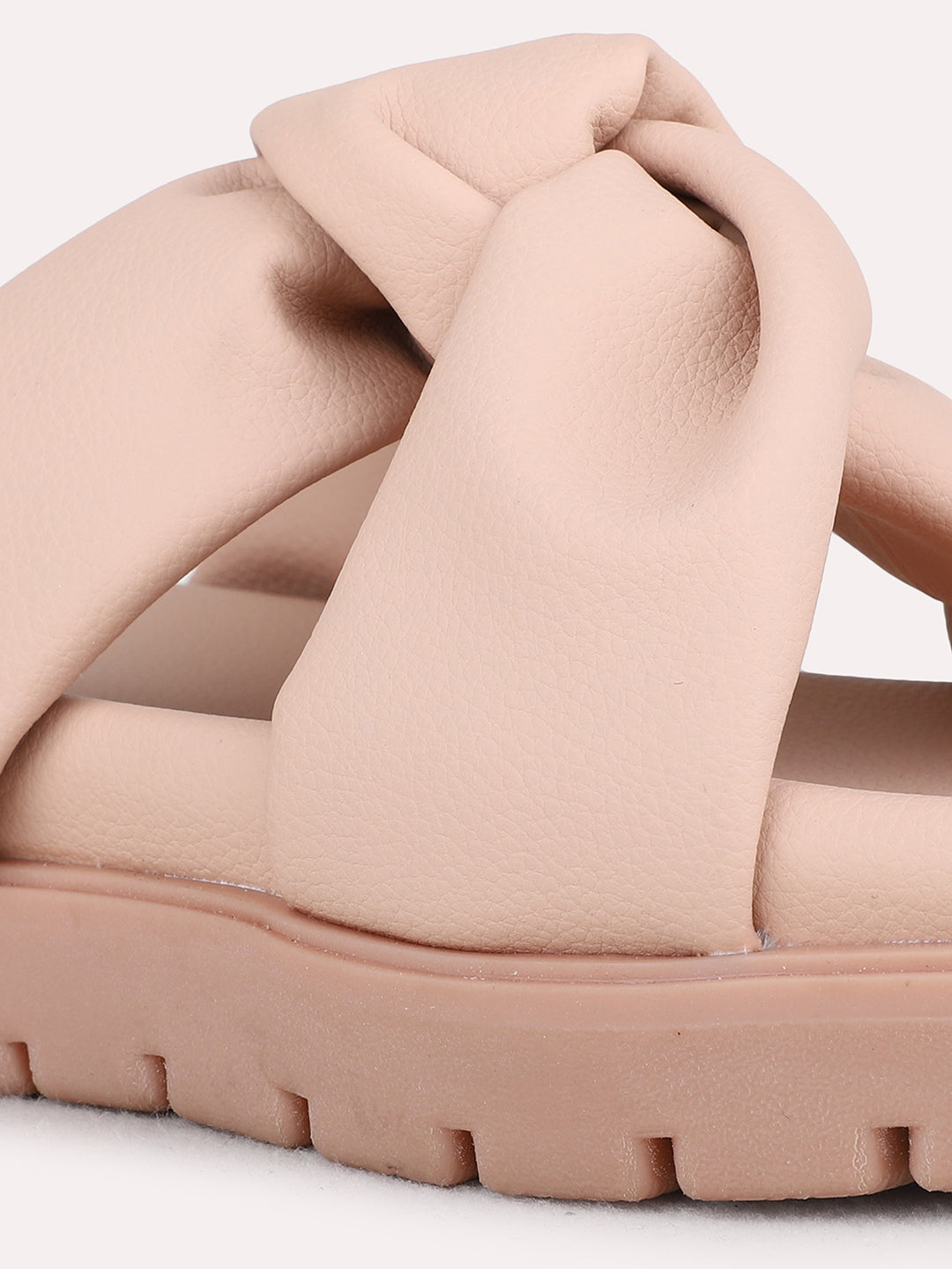 Womens Peach Casual Solid Open Toe Flat Slip-On Sandals